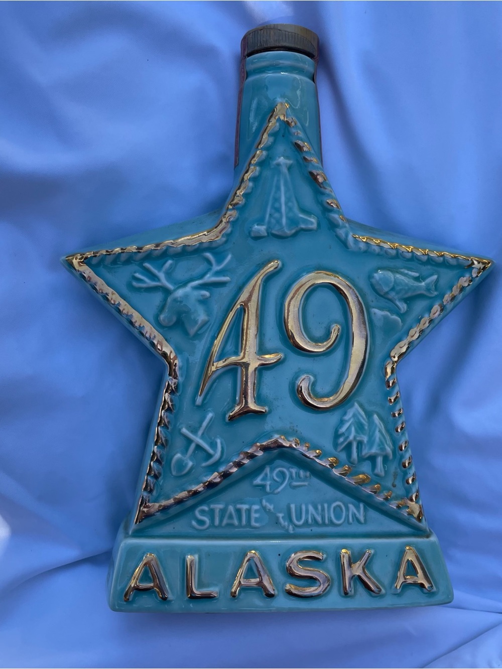 Vintage Alaska 49 Star Ceramic Decanter - Teal